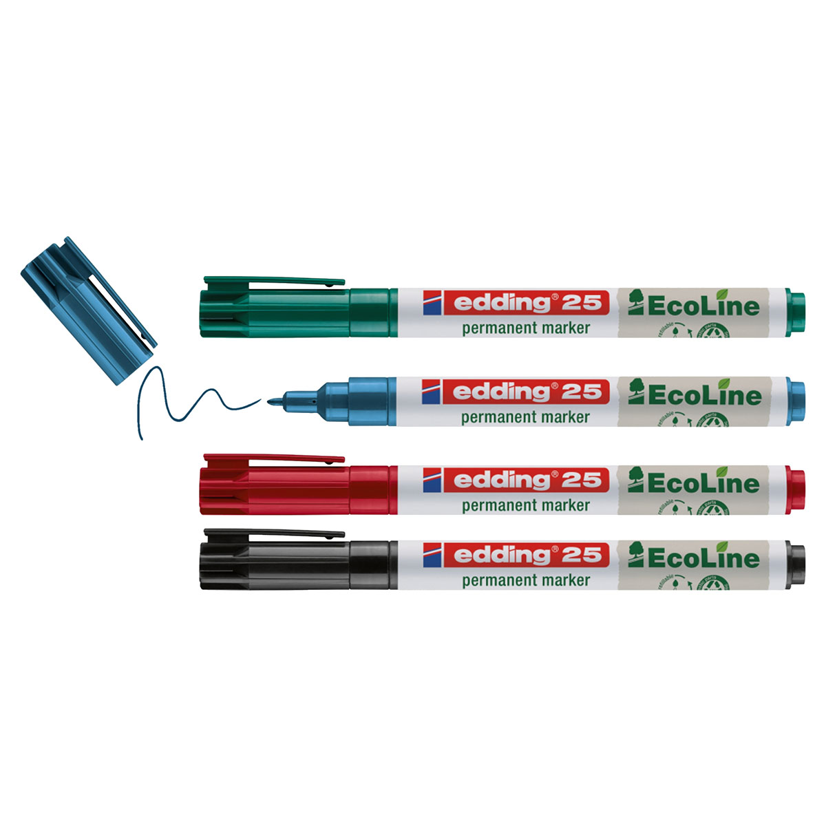 Marqueurs permanents Edding E-25 EcoLine recyclés – Pointe fine 1 mm – Paquet de 4 - Marqueurs-4