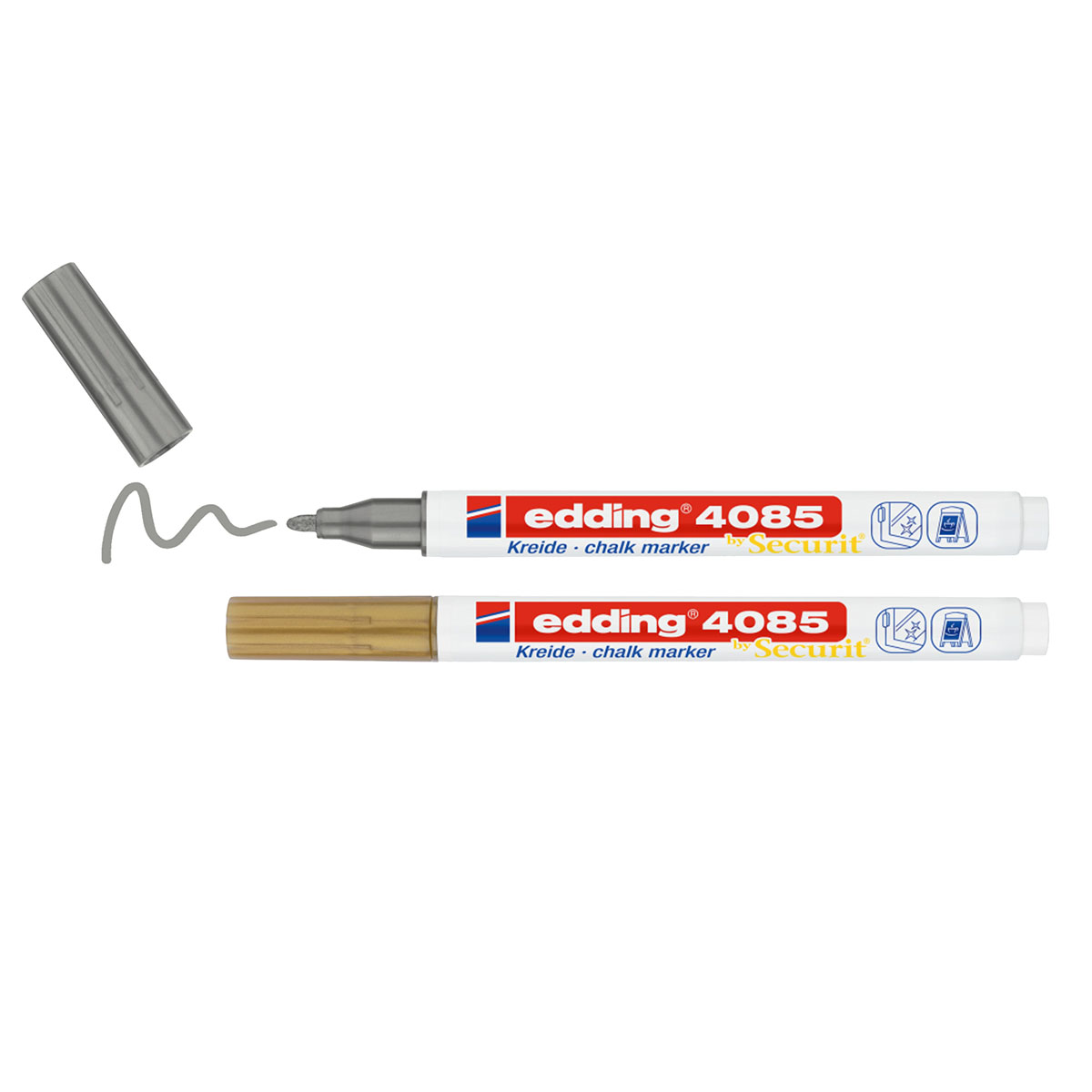 Marqueurs craie or & argent liquide Edding 4085 – Pointe ronde 1–2 mm – Paquet de 2 - Marqueurs-3