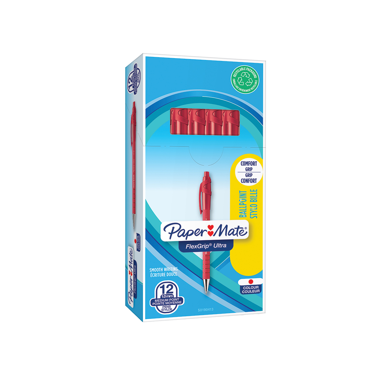 Stylo bille Papermate Flexgrip Ultra Rouge rétractable pointe moyenne 1 mm - Pack de 12 - Stylos billes-4