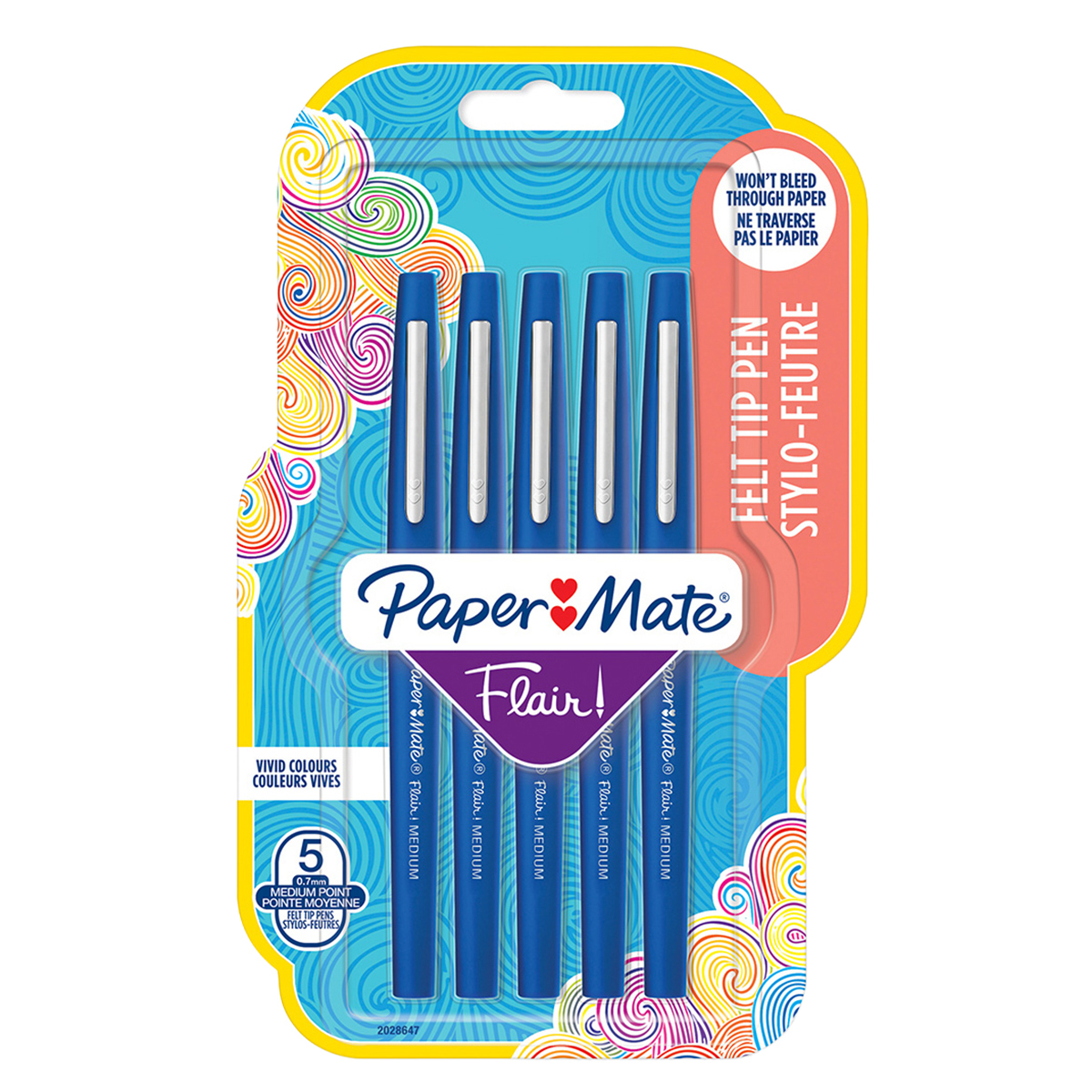 Stylo feutre Paper Mate Flair Bleu, feutre fin pointe moyenne 0,7mm - Paquet de 5 - Stylos feutres-2