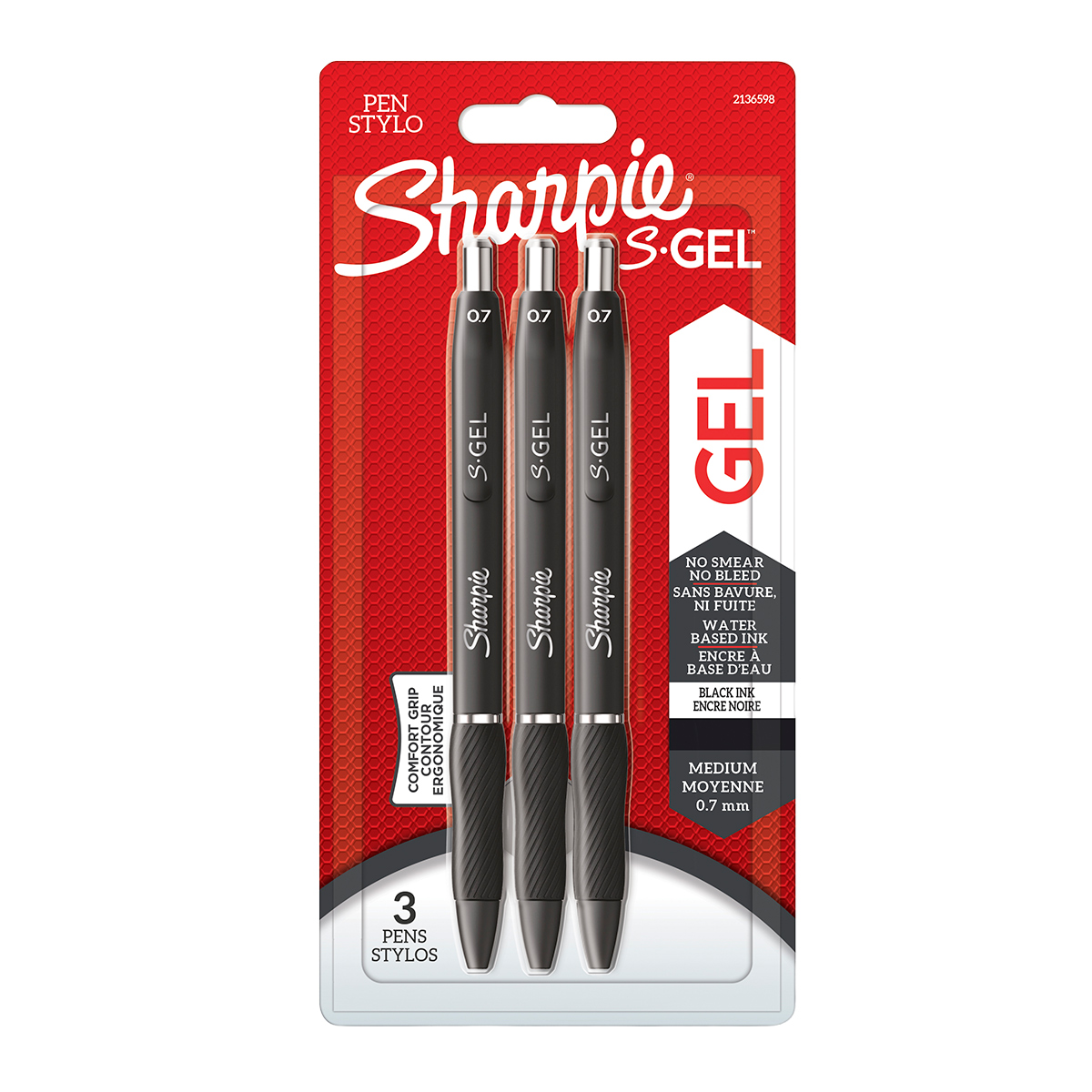 Stylo gel noir Sharpie S-Gel pointe moyenne 0,7 mm retractable - Pack de 3 - Stylos billes-3