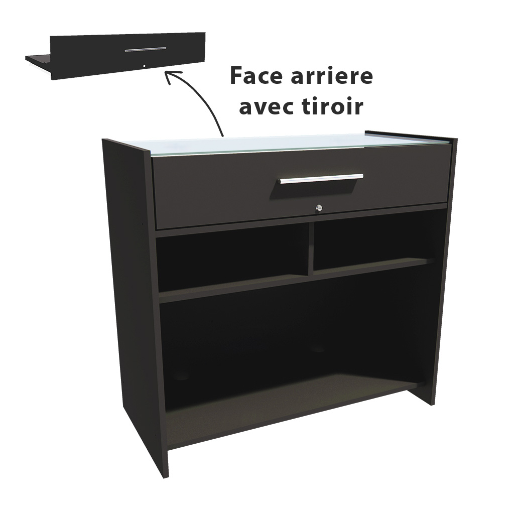 Comptoir vitrine noir 3 tablettes + 1 séparation 109,5 x 53 x H 102,5 cm - Comptoirs Boutique-3