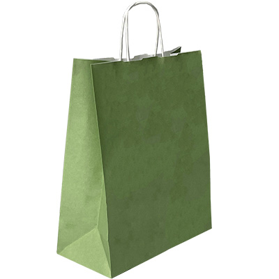 Sacs kraft vert tilleul à poignées torsadées 36+13x44,5cm 90g/m² (x50) - Sacs kraft unis, poignées torsadées