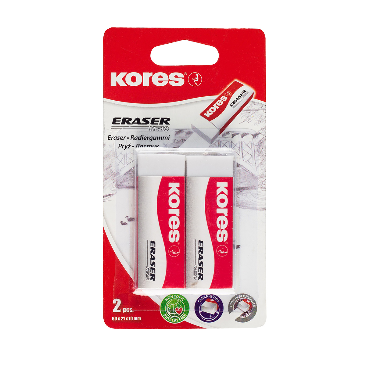 Gommes Blanches Kores KE-20 PVC Sans Phtalates - Lot de 2 - Correction