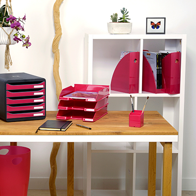 Corbeille à courrier Midi-Combo framboise glossy - Format A4+ - 500 feuilles - Corbeilles à courrier et revues-3