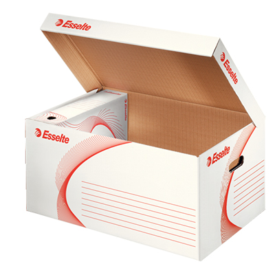Caisse à archives carton Esselte Boxy L, ouverture par le haut, 38x56x26,5cm, blanc – Lot de 10 - Boîtes à archives