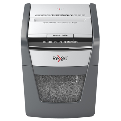 Destructeur de documents professionnel Rexel Optimum AutoFeed+ 50X – coupe croisée - Destructeurs de documents
