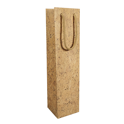 Sac 1 bouteille kraft lisse brun poignées corde coton 9,5+9,1x38,5 cm – Paquet de 10 - Sacs pour bouteilles de vin