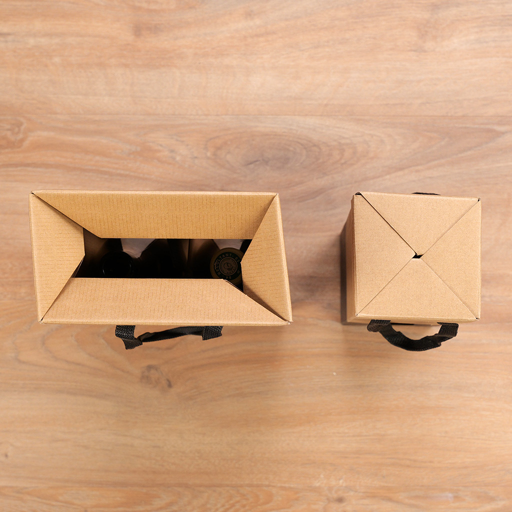 Sac pop-up 1 bouteille brun/noir à fenêtre poignées papier 9,5+9,1x38,5 cm – Paquet de 10 - Sacs pour bouteilles de vin-2