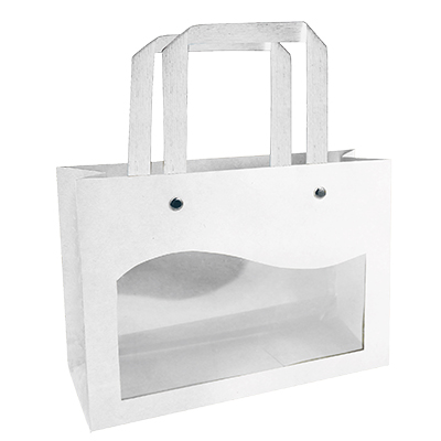 Sac kraft  blanc à fenêtre et poignées blanches – L 20 x P 7,5 x H 15 cm – Paquet de 10 - Sacs kraft à fenêtre