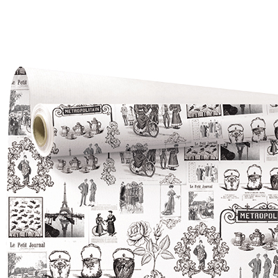 Papier cadeau kraft blanc vergé Métropolitain gravures Paris 70 cm x 50 m 60 g/m² – le rouleau - Papiers cadeaux à motifs