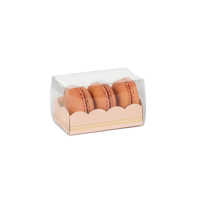 Boîte macarons rose / or couvercle transparent PET 16x5x5cm – 6 à 7 macarons - Paquet de 10 - Boîtes macarons-1