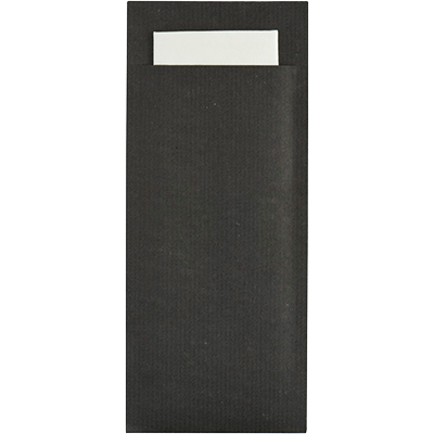 Pochette à couverts noire + serviette blanche 20 x 8,5 cm – Lot de 500 - Serviettes en papier