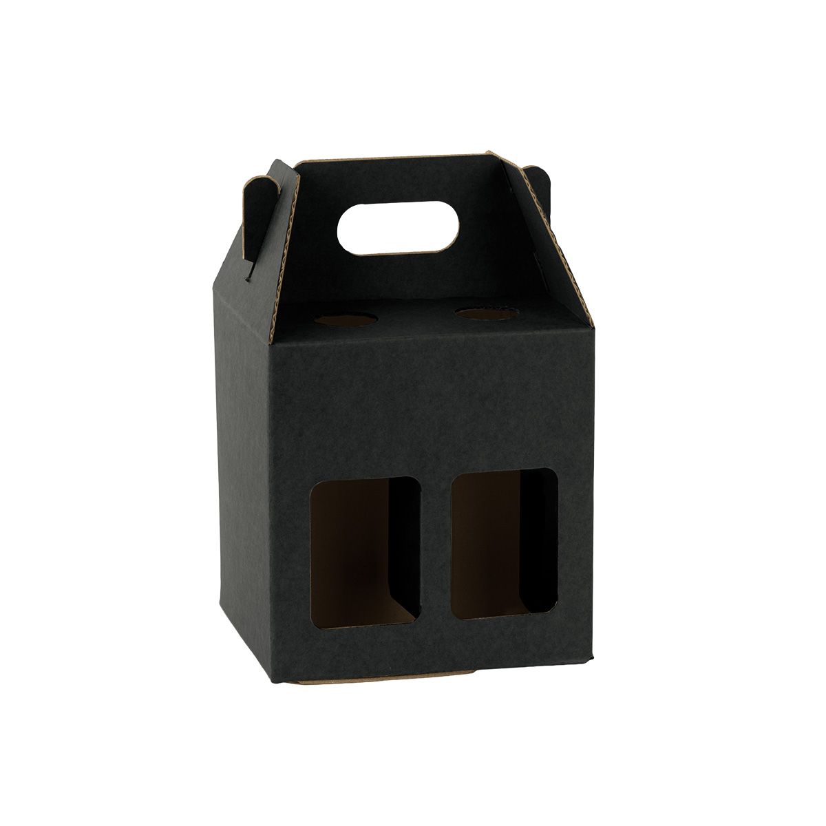 Étui 4 bières kraft noir à fenêtre avec poignée 13x13x21cm - Lot de 30 - Mètres de bières, Emballages pour bouteilles de bières