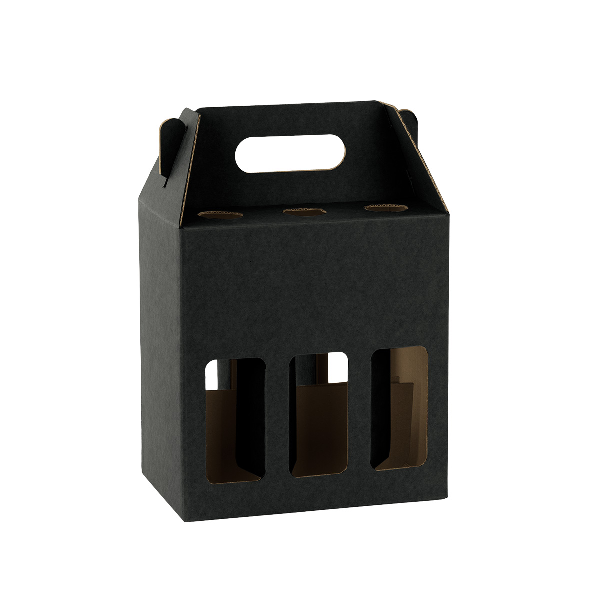 Étui bouteilles bière noir à fenêtre poignée 19x13x21cm – 6 bouteilles – Paquet de 30 - Mètres de bières, Emballages pour bouteilles de bières