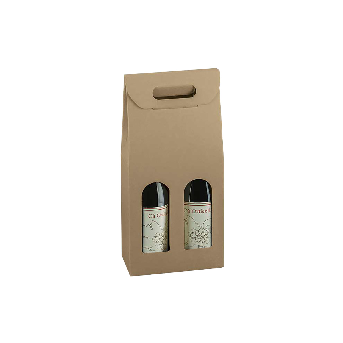 Boîtes pour 2 bouteilles de vin à fenêtre poignée kraft brun 18x9x38,5cm – paquet de 30 - Coffrets pour bouteilles de vin, Boîtes pour bouteilles de vin