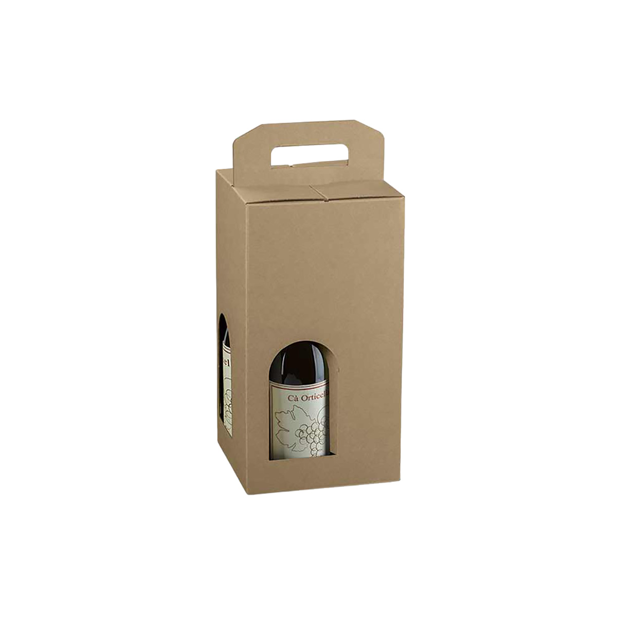 Boîtes pour 4 bouteilles de vin à fenêtre poignée kraft brun 18x18x34cm - Paquet de 20 - Coffrets pour bouteilles de vin, Boîtes pour bouteilles de vin