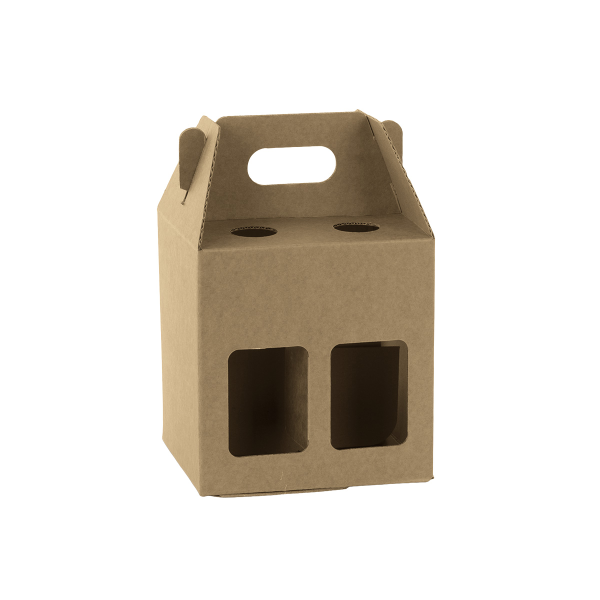 Étui 4 bières kraft brun à fenêtre avec poignée 13x13x21cm - Lot de 30 - Mètres de bières, Emballages pour bouteilles de bières