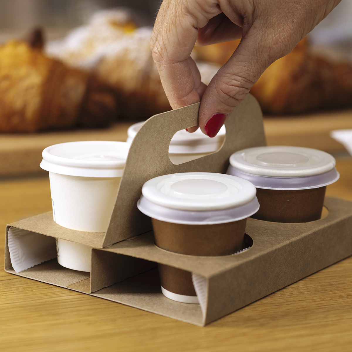 Porte-gobelets carton 4 expressos kraft brun avec poignée 15,5x13cm - Lot de 200 - Gobelets-1