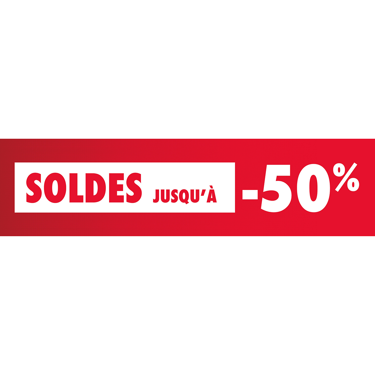 Affiche SOLDES jusqu’à -50% rouge/blanc 154 x 40 cm - Affichage Soldes - Affiches Soldes