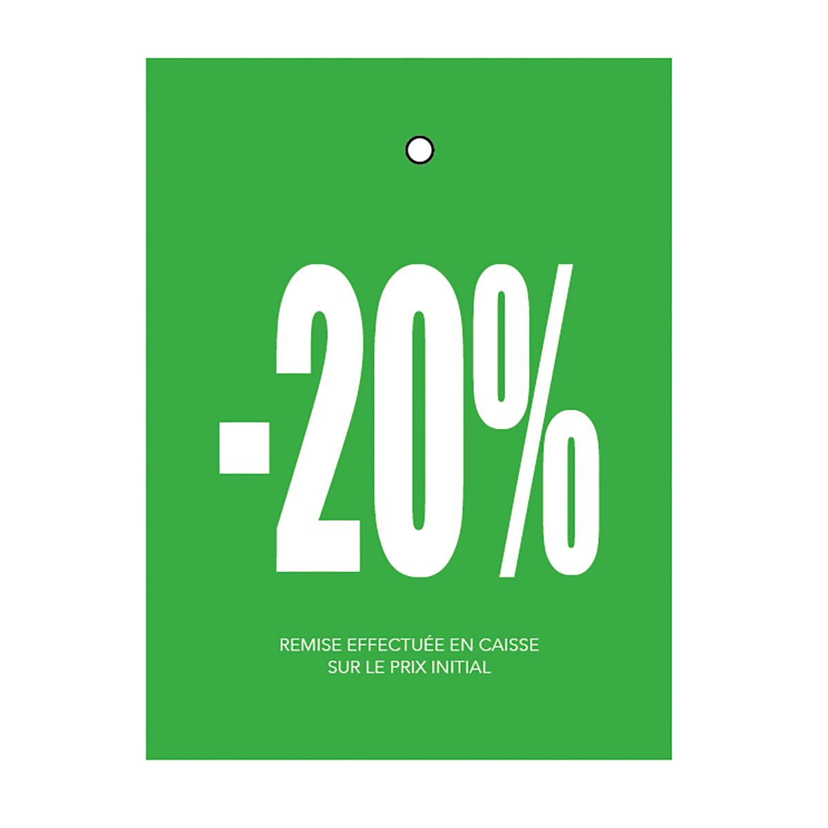 Etiquette à trou -20% vert/blanc 50x70mm carton 200g - Lot de 250 - Etiquette Soldes - Étiquettes Soldes