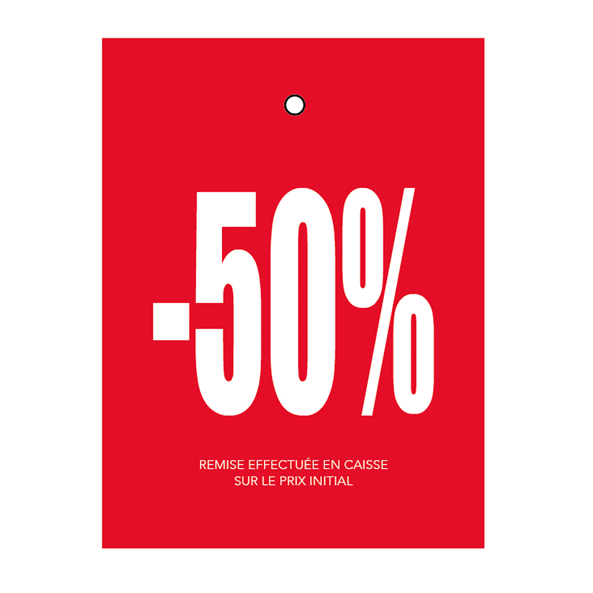 Etiquette à trou -50% rouge/blanc 50x70mm carton 200g - Lot de 250 - Etiquette Soldes - Étiquettes Soldes