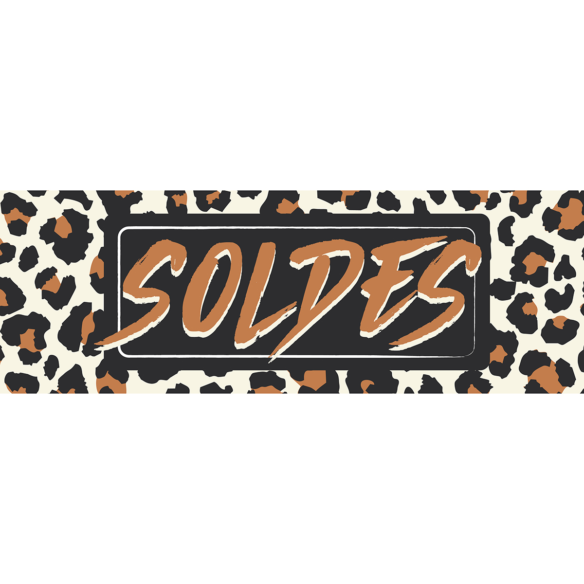 Affiche SOLDES léopard 115 x 40 cm papier ½ mat 170g - pour vitrines et corners de soldes mode - Affiches Soldes