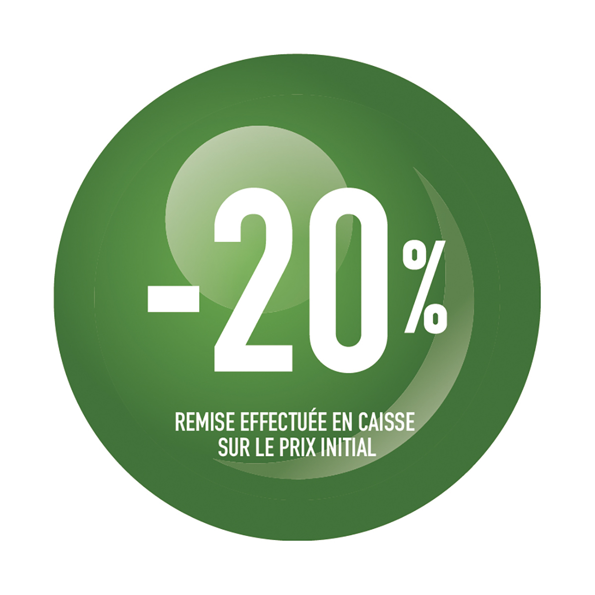 Sticker Soldes “-20%” Vert – Pastille adhésive ø25mm - Lot de 500 - Étiquettes adhésives Soldes