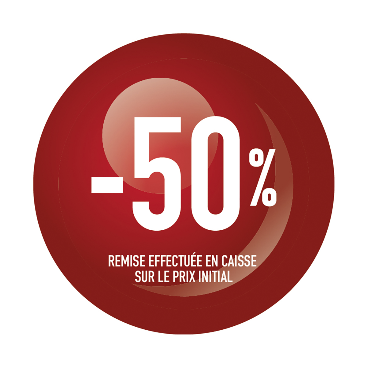 Sticker Soldes “-50%” Rouge – Pastille adhésive ø25mm - Lot de 500 - Étiquettes adhésives Soldes