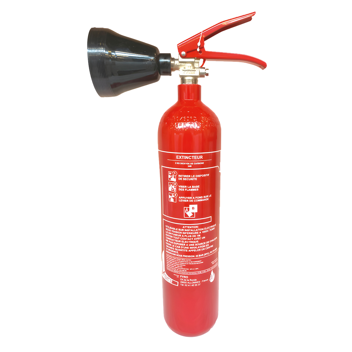 Extincteur CO2 2Kg avec tromblon Certifié MED/NF – Spécial Feux Électriques & Salle Informatique - Extincteurs