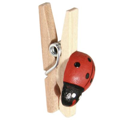 Pince bois naturel avec coccinelle 35 mm - Pince coccinelle en bois – Paquet de 48 - Pinces