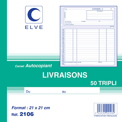 Carnet de Bon de livraison Elve Manifold 210 x 210 mm 50 pages autocopiantes 3 exemplaires - Livraisons