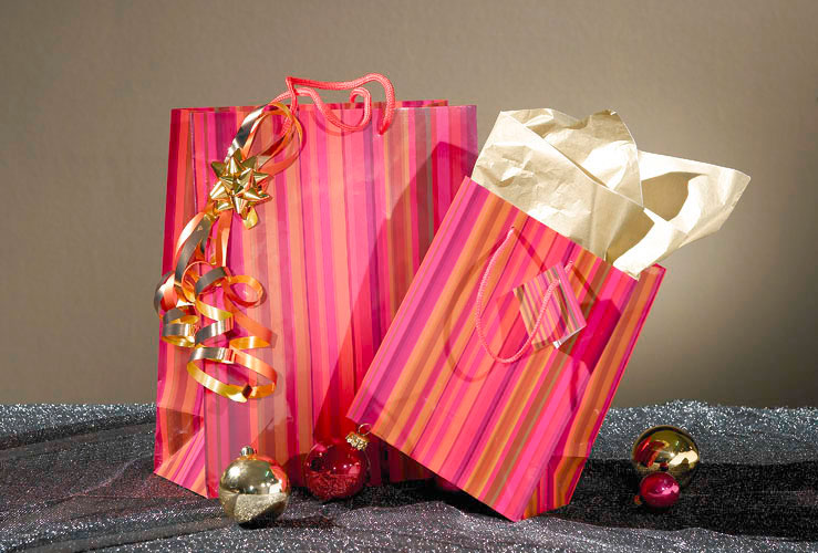 Sac pelliculé mat rouge poignées cordelettes Monaco 17,8 x 9,8 x 22,9 cm 157 g/m², paquet de 20 - Sacs pelliculés à motifs-1