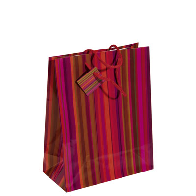 Sac pelliculé mat rouge poignées cordelettes Monaco 17,8 x 9,8 x 22,9 cm 157 g/m², paquet de 20 - Sacs pelliculés à motifs