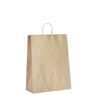Sac kraft brun à poignées torsadées 32+12x41cm 100g/m² (x250) - Sacs kraft brun poignées torsadées