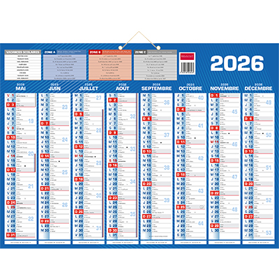 Calendrier classique 16 mois 2025-2026 – 40,5 x 55 cm – 8 mois recto/verso – recyclable – congés scolaires, fêtes, lunaisons – Origine France Garantie - Calendriers professionnels-1