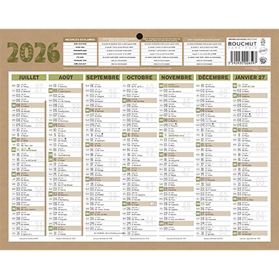 Calendrier semestriel mural 2026 Natura - 21 x 26,5 cm - 7 mois recto verso - 100 % recyclable et recyclé - congés scolaires, fêtes, lunaisons - Origine France Garantie - Calendriers professionnels-1