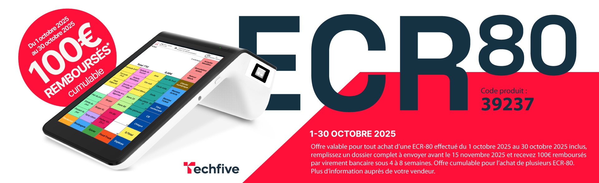 Offre 100€ remboursés pour tout achat d'une ECR-80 entre le 1er et le 30 octobre 2025