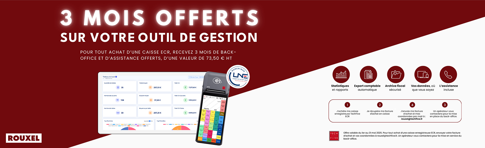 Offre promotionnelle de 3 mois sur nos caisses enregistreuses Techfive !