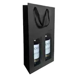 Sac bouteille kraft noir mat avec fenêtre et poignées ruban coton 19 + 9,5 X 38,5 cm 190g/m² - 2 bouteilles - Paquet de 10 - French Days