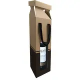 Sac pop-up 1 bouteille brun/noir à fenêtre poignées papier 9,5+9,1x38,5 cm – Paquet de 10 - Sacs pour bouteilles de vin