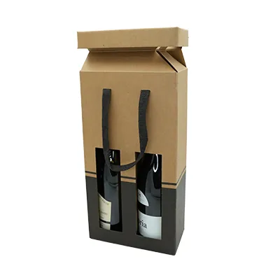 Sac bouteille pop-up brun / noir à fenêtre et poignées papier 19 x 9,5 x 38,5 cm - 2 bouteilles – Paquet de 10 - Sacs bouteilles-2