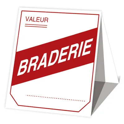 Étiquette chevalet BRADERIE 54 x 120 mm - Etiquette promo - Lot de 500 - Étiquettes chevalets