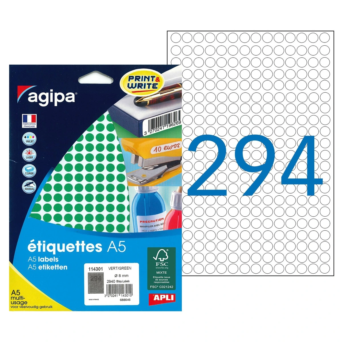 Pastille adhésive permanente Verte ø 8 mm Agipa - Pastille de signalisation - Étui de 2940 - Gommettes de couleur-2