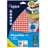 Pastille adhésive permanente Rouge ø 8 mm Agipa - Pastille de signalisation - Étui de 2940 - Gommettes de couleur