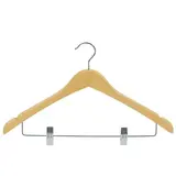 Cintre à pinces bois naturel antidérapant avec barre et encoches 44,5 cm - Cintre jupe - Cintre pantalon - Lot de 3 - Cintres bois