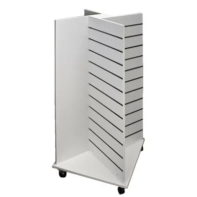 Meuble rainuré en croix 4 faces sur roulettes Cross 60 x 60 x 131,5 cm- Gondole centrale en croix - Blanc - Meubles rainurés