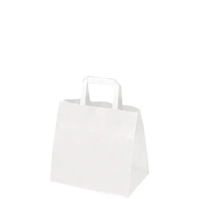 Sac papier kraft blanc poignées plates 26 x 17 x 25 cm - Sac traiteur - Lot de 250 - Sacs kraft blanc poignées plates
