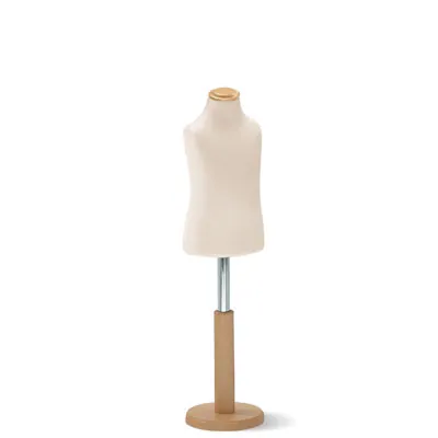 Buste enfant 1 an tissu beige pied rond bois H 33 cm - Bustes couture, torses couture