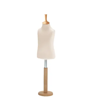 Buste enfant 3/4 ans tissu beige pied rond bois H 46 cm - Bustes couture, torses couture